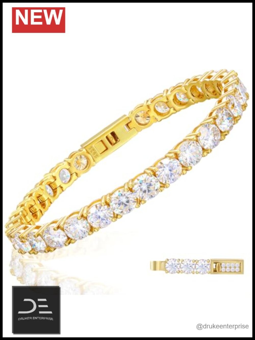 18K Gold Plated S925 Sterling Silver Tennis Bracelet Lab Created Moissanite